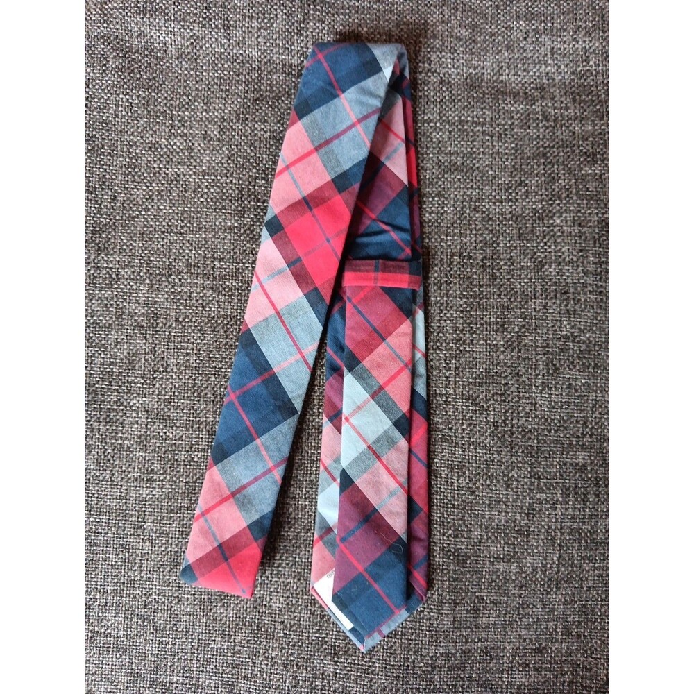 Tie 70s 80s 90s Y2K Youth Crewcuts Cotton Blue Red Plaid 2 Wide 42 Long